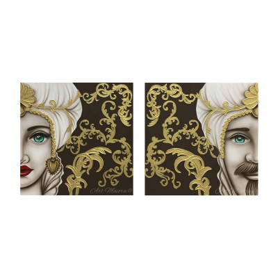 Art Maiora Quadro dipinto a mano Mori King 80x80 set 2 pezzi Colore: Marrone/Oro