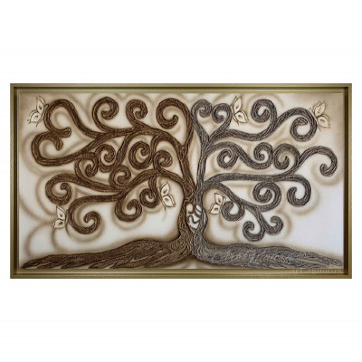 Art Maiora - Quadro dipinto a mano su tela "Albero Della Vita" 130x70 - Colore: Marrone/Avorio - SKU: ABV-M-BC