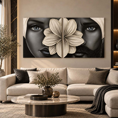 Art Maiora Quadro dipinto a mano su tela con mori Bellezza 80x80 set 2 pezzi Colore: Bianco/Nero