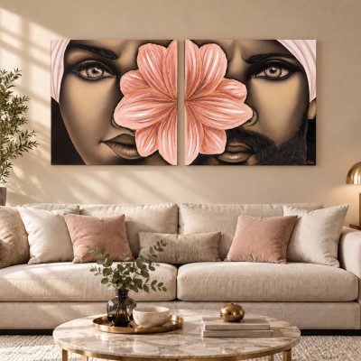 Art Maiora Quadro dipinto a mano su tela con mori Bellezza 80x80 set 2 pezzi Colore: Marrone