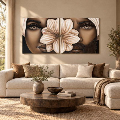 Art Maiora Quadro dipinto a mano su tela con mori Bellezza 80x80 set 2 pezzi Colore: Panna/Oro