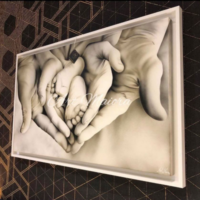 Art Maiora - Quadro dipinto a mano su tela per camera da letto "Family Heart" 110x65 - Colore: Tortora - SKU: FHRT-S-T