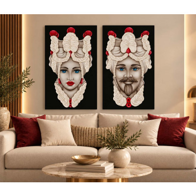 Art Maiora Quadro dipinto a mano Teste di Moro 65x110 set 2 pezzi