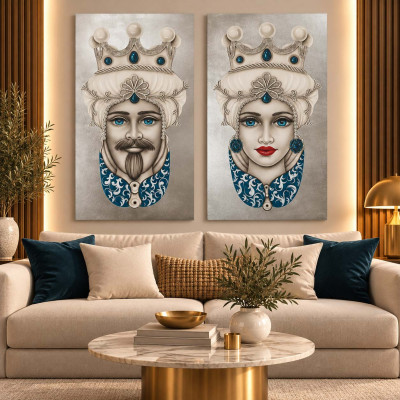 Art Maiora Quadro dipinto a mano Teste di Moro Crown 65x110 set 2 pezzi Colore: Argento