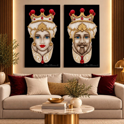 Art Maiora Quadro dipinto a mano Teste di Moro Crown 65x110 set 2 pezzi Colore: Nero