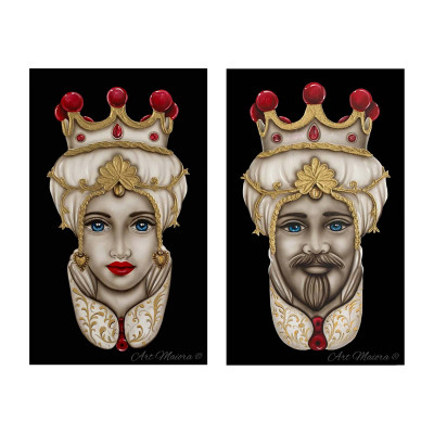 Art Maiora Quadro dipinto a mano Teste di Moro Crown 65x110 set 2 pezzi Colore: Nero