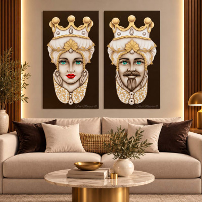 Art Maiora Quadro dipinto a mano Teste di Moro Crown 65x110 set 2 pezzi Colore: Oro