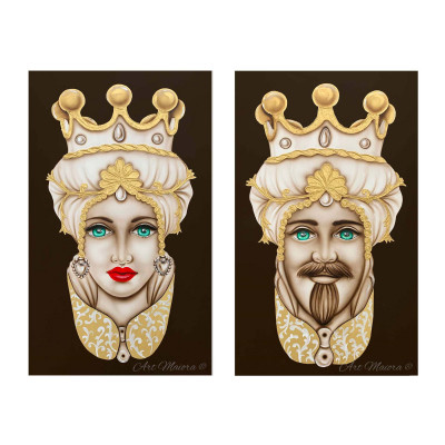 Art Maiora Quadro dipinto a mano Teste di Moro Crown 65x110 set 2 pezzi Colore: Oro