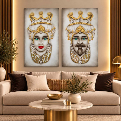 Art Maiora Quadro dipinto a mano Teste di Moro Crown 65x110 set 2 pezzi Colore: Panna/Oro