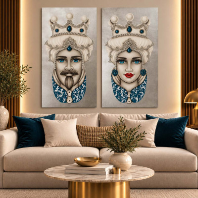 Art Maiora Quadro dipinto a mano Teste di Moro Crown 65x110 set 2 pezzi Colore: Tortora