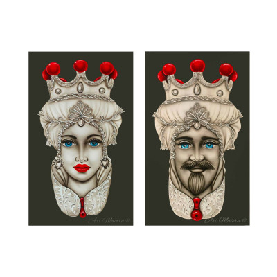 Art Maiora Quadro dipinto a mano Teste di Moro Crown 65x110 set 2 pezzi Colore: Tortora