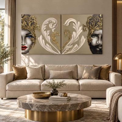 Art Maiora Quadro dipinto a meno con teste di moro Central Love 80x80 set 2 pezzi