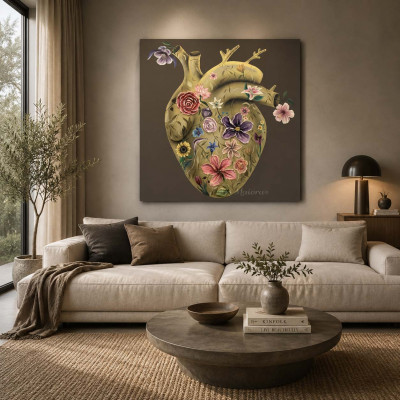 Art Maiora Quadro floreale materico astratto dipinto a mano Flowery Heart 100x100 Colore: Oro