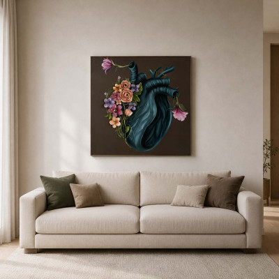 Art Maiora Quadro floreale materico astratto dipinto a mano Flowery Heart 100x100 Colore: Tortora