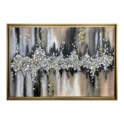 Art Maiora - Quadro moderno astratto dipinto a mano su tela "Battito" 120x80 - Colore: Oro/Argento - SKU: BTT-G-GA
