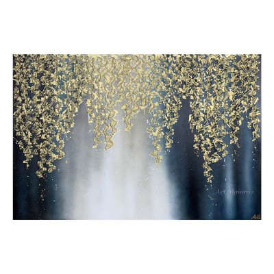 Art Maiora - Quadro moderno astratto dipinto a mano su tela in cotone "Galassia" 120x80 - Colore: Blu/Oro - SKU: GLX-G-BX