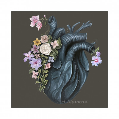 Art Maiora - Quadro moderno con decori materici su tela "Flowery Heart" 100x100 - Colore: Nero - SKU: FLWH-QL-BM2