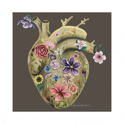Art Maiora - Quadro moderno con decoro materico su tela "Flowery Heart Gold" 100x100 - Colore: Oro - SKU: FLWH-QL-GM1