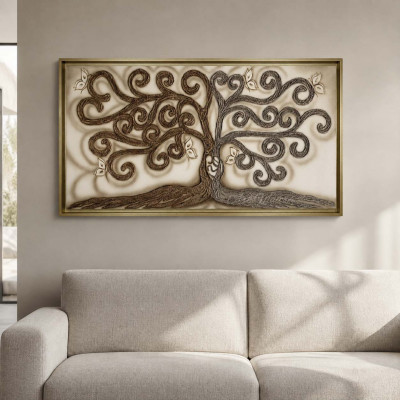 Art Maiora Quadro moderno dipinto a mano Albero della Vita 130x70 Colore: Marrone/Avorio