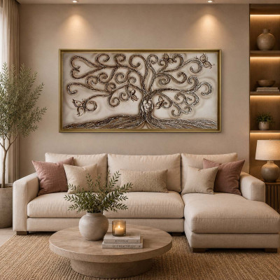 Art Maiora Quadro moderno dipinto a mano Albero della Vita 130x70 Colore: Nocciola