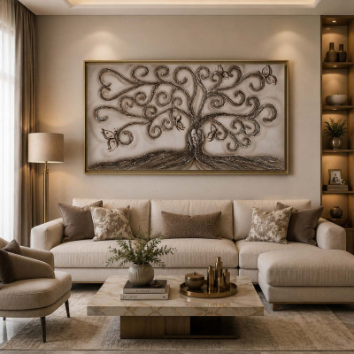 Art Maiora Quadro moderno dipinto a mano Albero della Vita 150x100 Colore: Nocciola