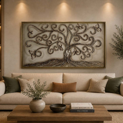 Art Maiora Quadro moderno dipinto a mano Albero della Vita 150x80 Colore: Nocciola
