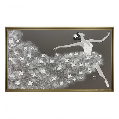 Art Maiora - Quadro moderno dipinto a mano su tela "Ballerina" 110x65 - Colore: Grigio Tortora - SKU: BLR-S-TG