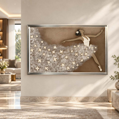 Art Maiora Quadro moderno dipinto a mano su tela Ballerina 110x65 Colore: Tortora/Oro