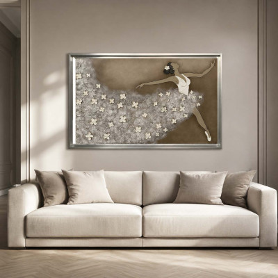 Art Maiora Quadro moderno dipinto a mano su tela Ballerina 150x80 Colore: Tortora/Oro