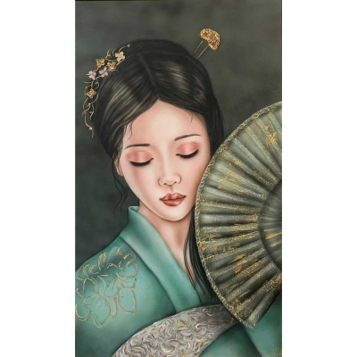 Art Maiora Quadro moderno dipinto a mano su tela di cotone Nami 80x120 Colore: Verde