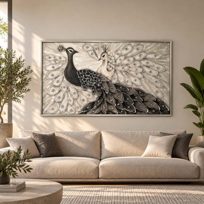 Art Maiora Quadro moderno dipinto a mano su tela Gioiel 150x80 Colore: Bianco/Nero