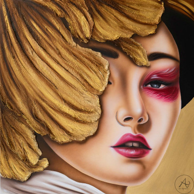 Art Maiora Quadro moderno dipinto a mano su tela Sguardo Fiorito 100x100