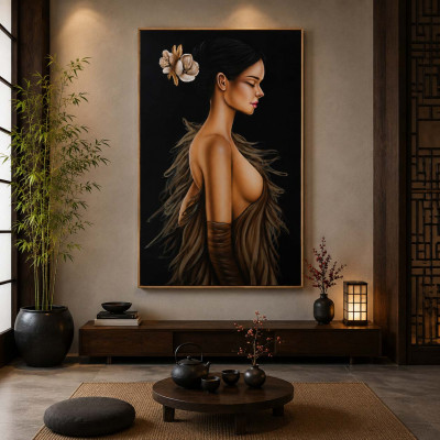 Art Maiora Quadro moderno figurativo Sogno di Veli 100x150 con fiori materici Colore: Marrone