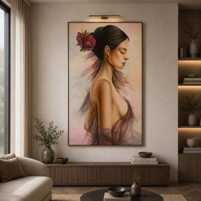 Art Maiora Quadro moderno figurativo Sogno di Veli 100x150 con fiori materici Colore: Tortora/Rosa Antico
