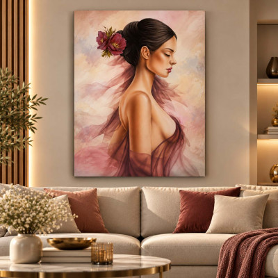 Art Maiora Quadro moderno figurativo Sogno di Veli 80x120 con fiori materici Colore: Tortora/Rosa Antico