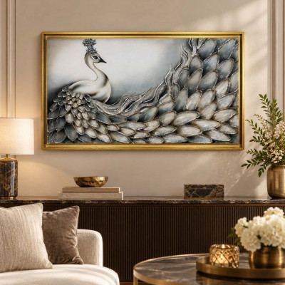 Art Maiora Quadro moderno su tela dipinta a mano Narciso 120x80 Colore: Petrolio/Argento