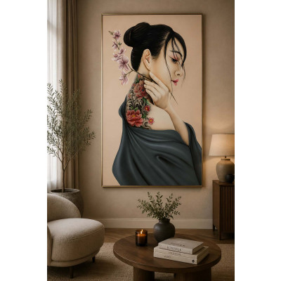 Art Maiora Quadro moderno Yuma 100x150 con tatù colorato e dettagli materici
