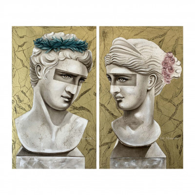 Art Maiora - Set 2 pezzi Quadri moderni dipinti a mano su tela "Eternity" 65x110 cad. - Colore: Oro - SKU: ETERT-S2-MDCSF-CNN