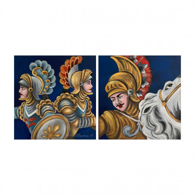 Art Maiora - Set 2 pezzi quadri moderni dipinti a mano su tela "Pupi Siciliani" 80x80 cad. - SKU: PPSC-QM-C
