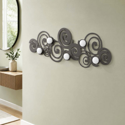 Arti e Mestieri - Orfeo - Appendiabiti da parete moderno con cerchi in metallo e 5 ganci in legno - Colore: Fango - SKU: 0AP3252C18