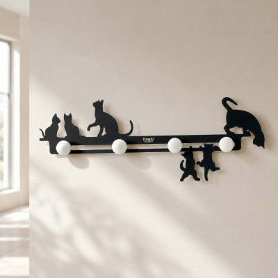 Arti e Mestieri - Cattitude - Appendiabiti da parete per cameretta in metallo con gattini e 4 ganci - Colore: Nero - SKU: 0AP3894C71