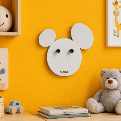 Arti e Mestieri Mik Appendiabiti per cameretta a forma di topolino in metallo Colore: Bianco Marmo