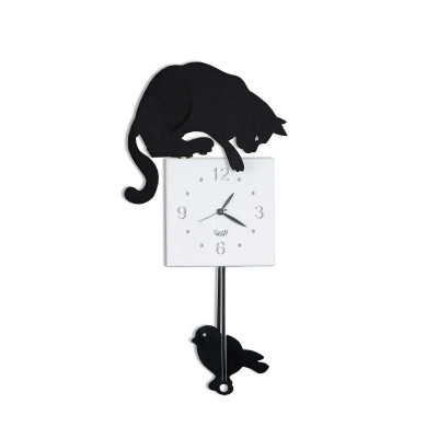 Arti e Mestieri - Hunter Cat - Orologio a pendolo da parete moderno - Colore: Nero - SKU: 0OR3068C71