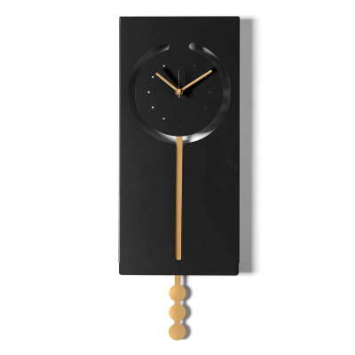 Arti e Mestieri - Omega - Orologio da parete a pendolo in metallo rettangolare dal design moderno - Colore: Nero/Oro - SKU: 0OR5008C113