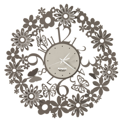 Arti e Mestieri - Margherite - Orologio da muro in metallo con fiori e farfalle dal design moderno ed elegante - Colore: Fango/Avorio - SKU: 0OR3793C135