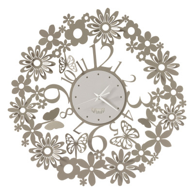 Arti e Mestieri - Margherite - Orologio da muro in metallo con fiori e farfalle dal design moderno ed elegante - Colore: Sabbia/Bianco Marmo - SKU: 0OR3793C163