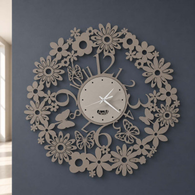 Arti e Mestieri Margherite Orologio da muro in metallo con fiori e farfalle dal design moderno ed elegante Colore: Fango/Avorio