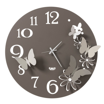 Arti e Mestieri - Farfalle - Orologio da parete in metallo con farfalle decorative dal design moderno - Colore: Fango/Alluminio - SKU: 0OR3822C294