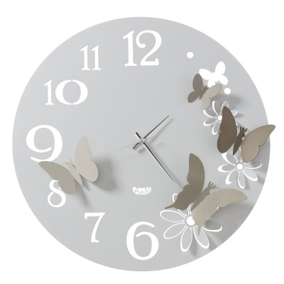Arti e Mestieri - Farfalle - Orologio da parete in metallo con farfalle decorative dal design moderno - Colore: Sabbia/Bianco - SKU: 0OR3822C296