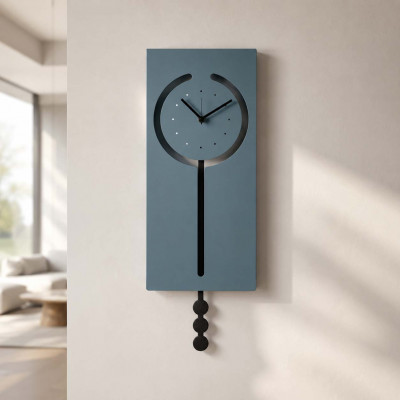 Arti e Mestieri Omega Orologio da parete a pendolo in metallo rettangolare dal design moderno Colore: Blu Petrolio